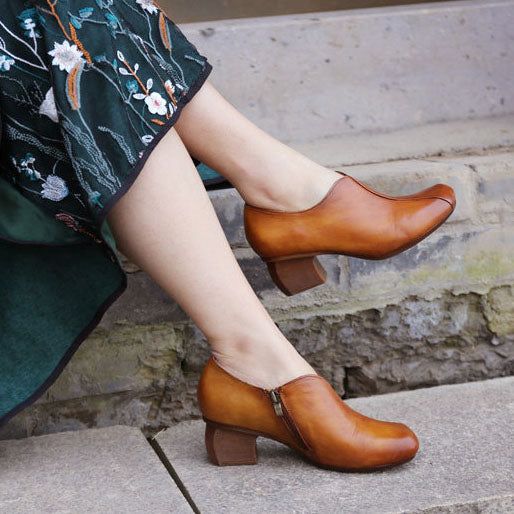 Spring Peacock Blue Vintage Chunky Heels