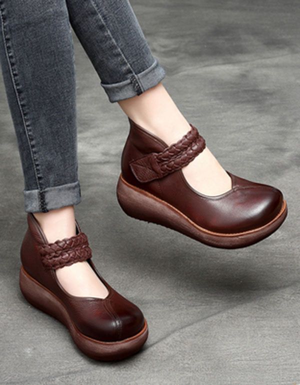 Wasserdichte Plateau-damenschuhe Aus Leder Im Retro-stil