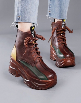 Winter Herbst Farblich Passende Leder Retro Plateaustiefel