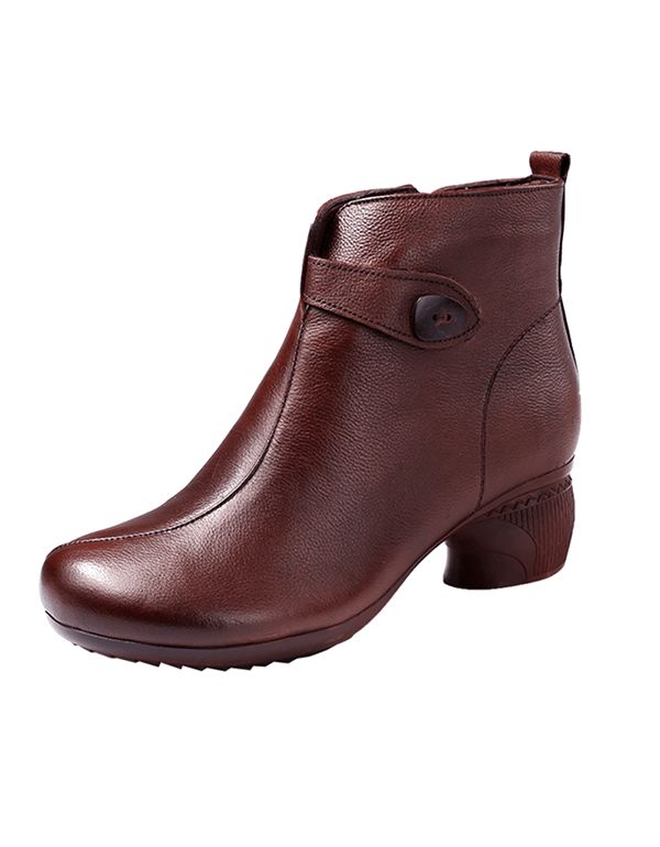 Winter-herbst-retro-leder-chunky-stiefel Für Damen