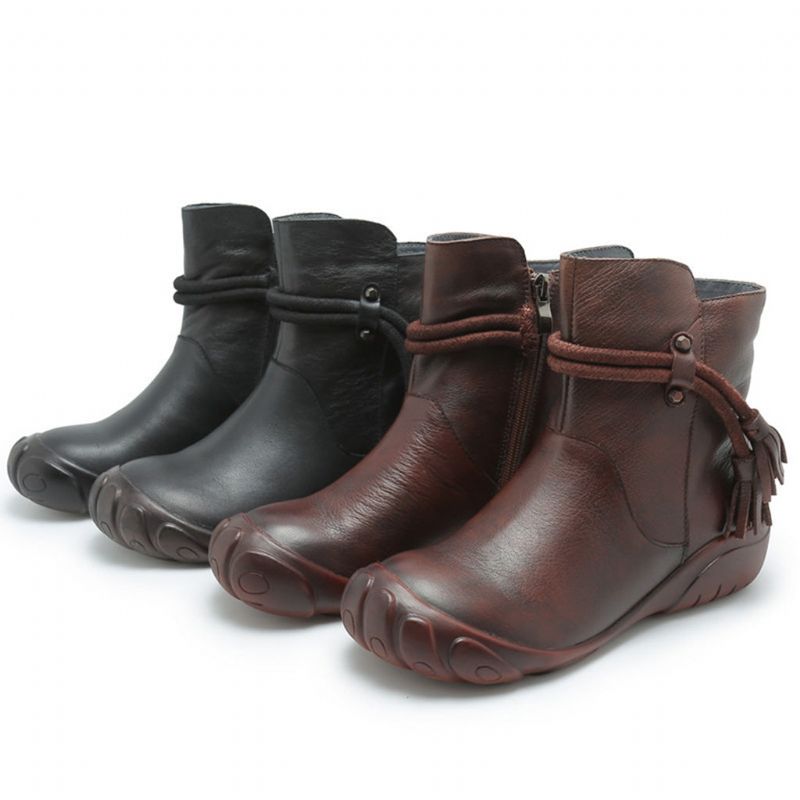 Winterliche Handgefertigte Retro-schnürstiefel Aus Leder