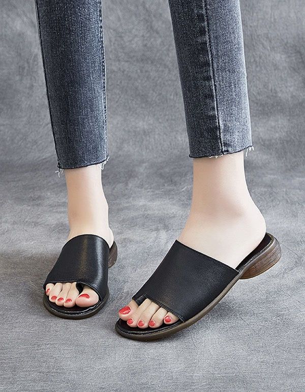 Bequeme Sommer-lederpantoffeln Mit Slip Toe