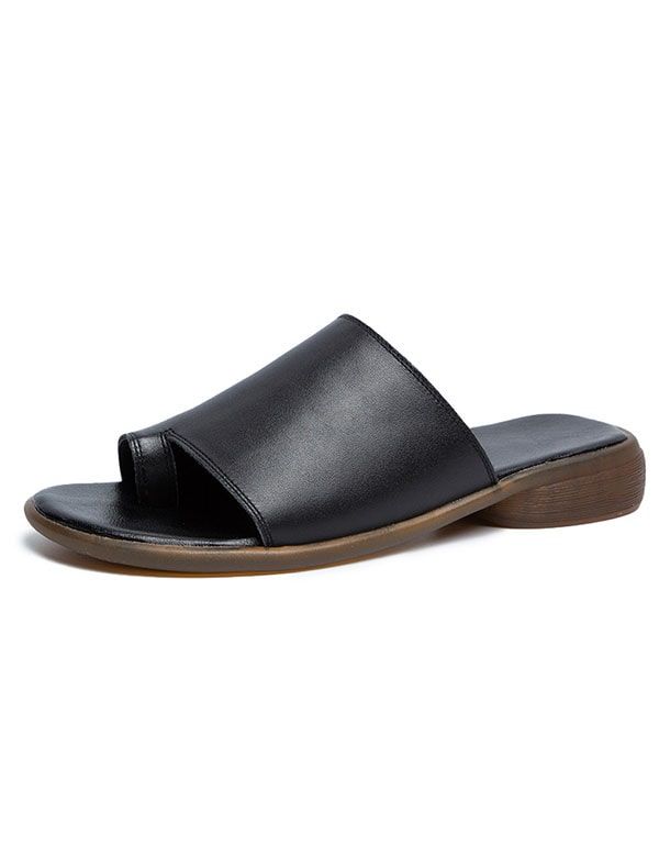 Bequeme Sommer-lederpantoffeln Mit Slip Toe