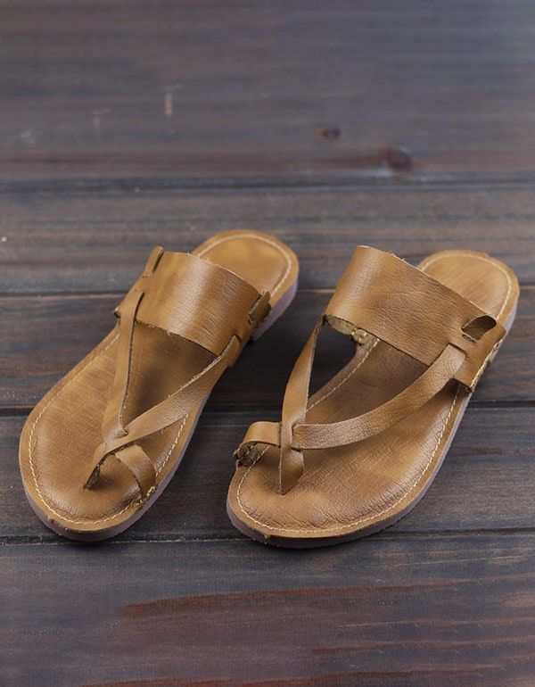 Flache Retro-flip-flop-hausschuhe Aus Sommerleder