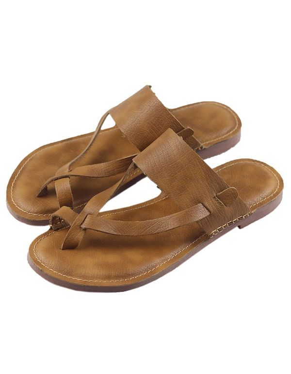 Flache Retro-flip-flop-hausschuhe Aus Sommerleder