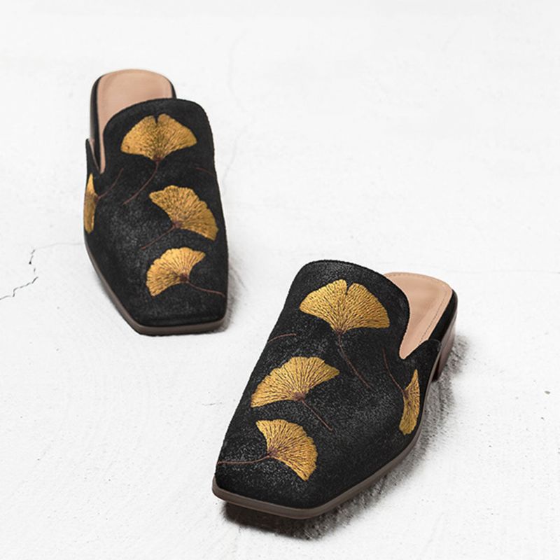 Ginkgo Bestickte Damenhausschuhe | Geschenk Schuhe