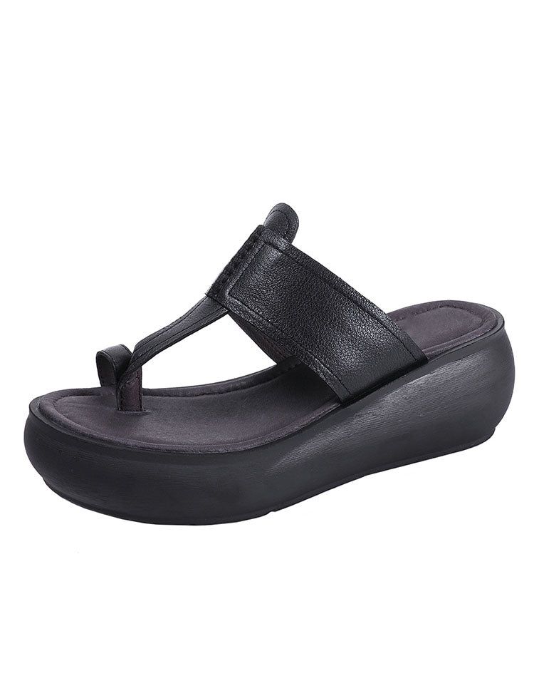 Handgefertigte Retro-leder-flip-flop-sandalen Mit Keilabsatz