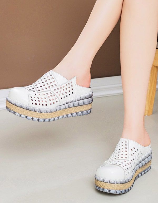 Summer Hollow Close-toe Retro Wedge Slippers