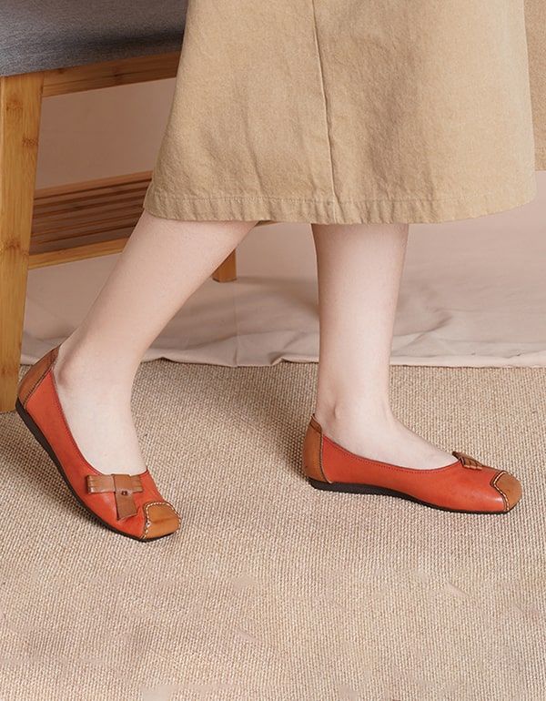 Bequeme Slip-on-flats Mit Retro-ledernähten