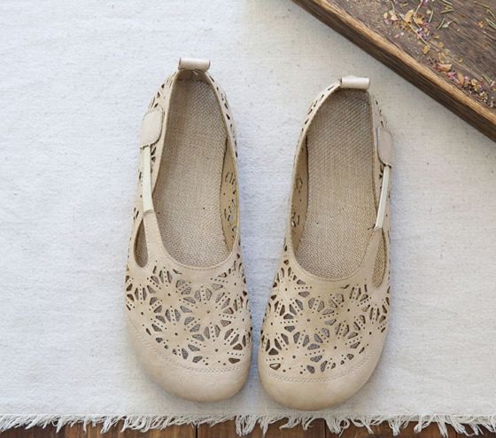 Bequeme Sommer-flats Im Retro-stil Mit Hohlen Runden Zehen