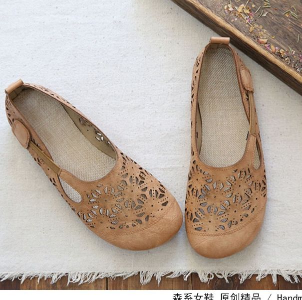 Bequeme Sommer-flats Im Retro-stil Mit Hohlen Runden Zehen