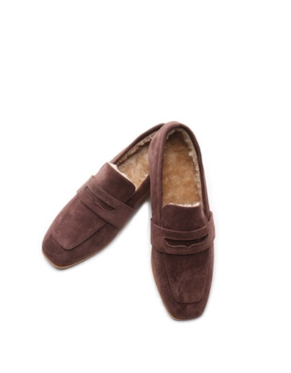 Britische Loafer Aus Wildleder Mit Eckigem Kopf Und Flachem Absatz