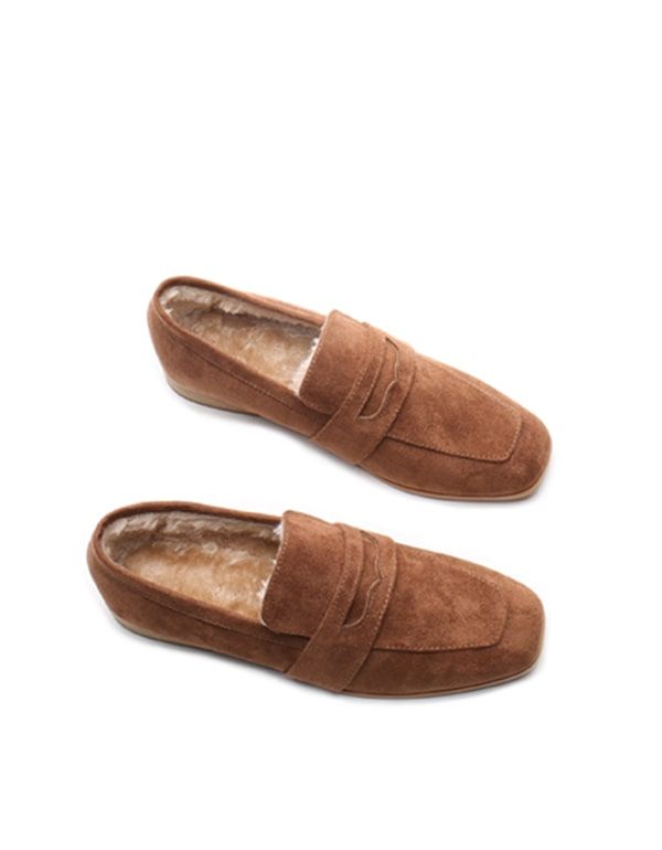 Britische Loafer Aus Wildleder Mit Eckigem Kopf Und Flachem Absatz