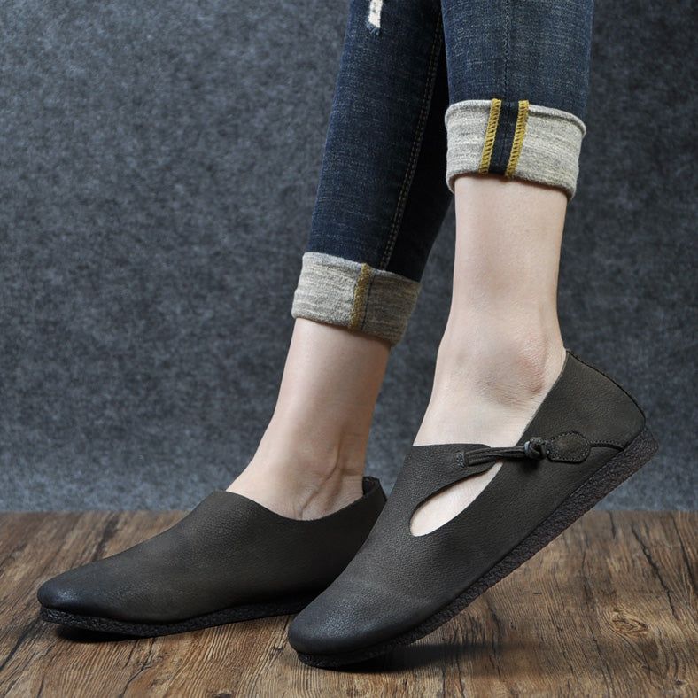 Damen Retro Handmade Buckle Soft Flats