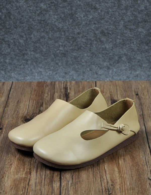 Damen Retro Handmade Buckle Soft Flats