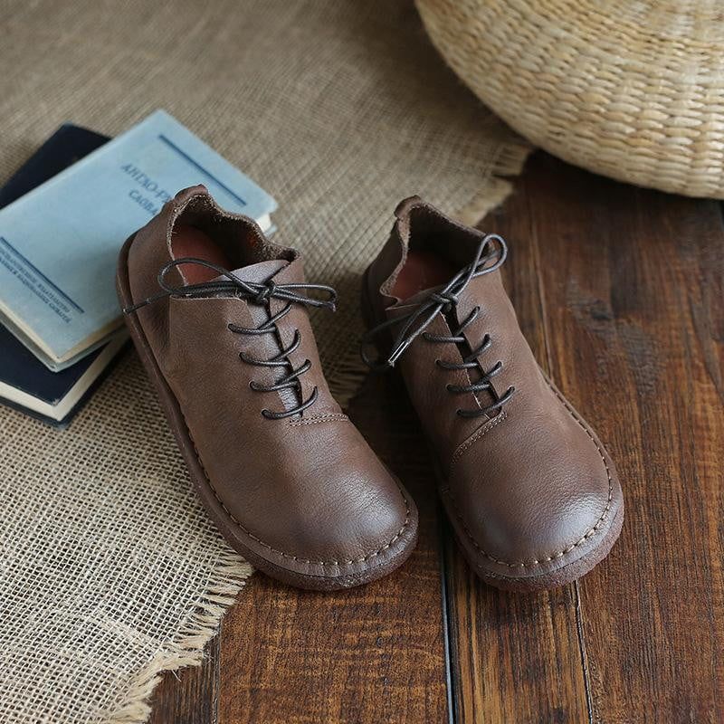 Damenschuhe Aus Leder Mit Flachem Weichem Boden Im Retro-stil