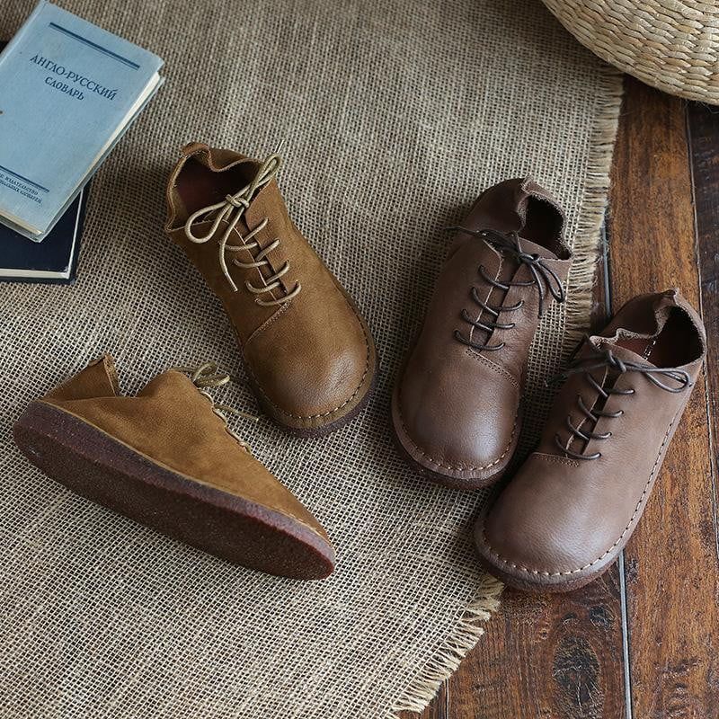 Damenschuhe Aus Leder Mit Flachem Weichem Boden Im Retro-stil