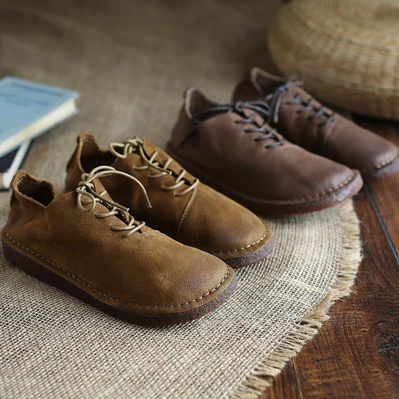 Damenschuhe Aus Leder Mit Flachem Weichem Boden Im Retro-stil