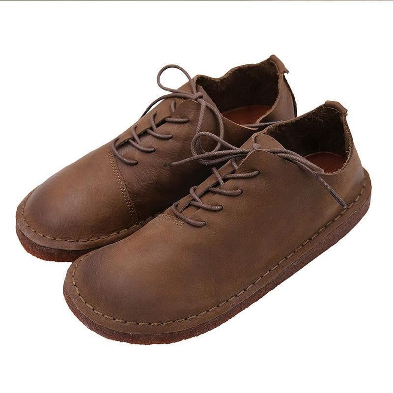 Damenschuhe Aus Leder Mit Flachem Weichem Boden Im Retro-stil