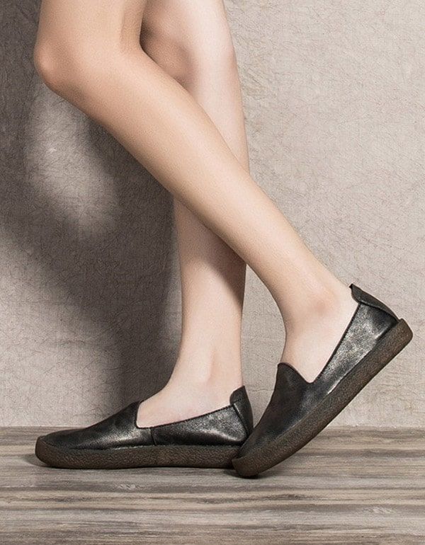 Einfache Slip-on-lederturnschuhe Für Damen