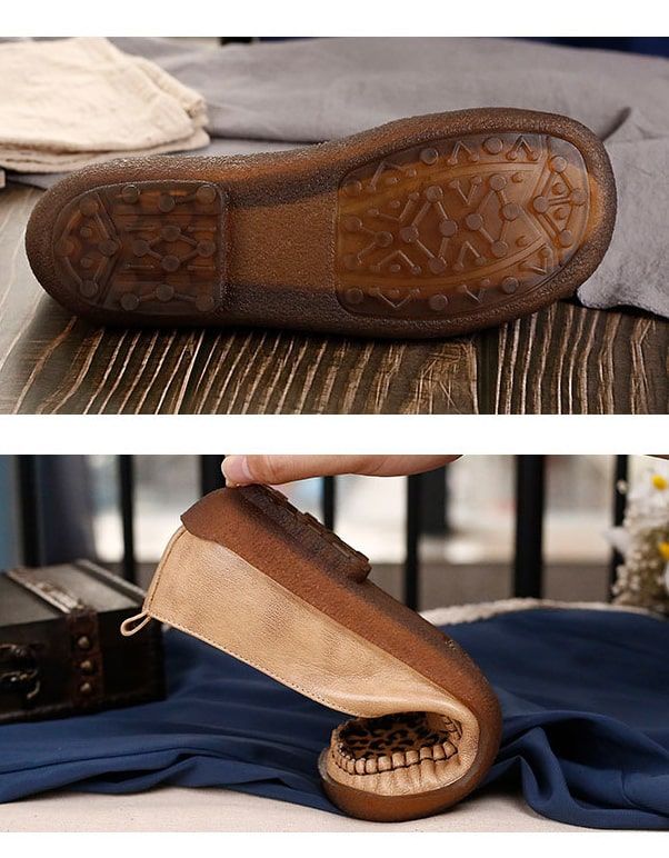 Flache Bequeme Loafer Aus Leder Im Retro-stil Mit Leopardenmuster