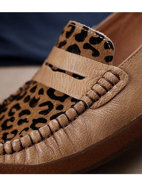 Flache Bequeme Loafer Aus Leder Im Retro-stil Mit Leopardenmuster