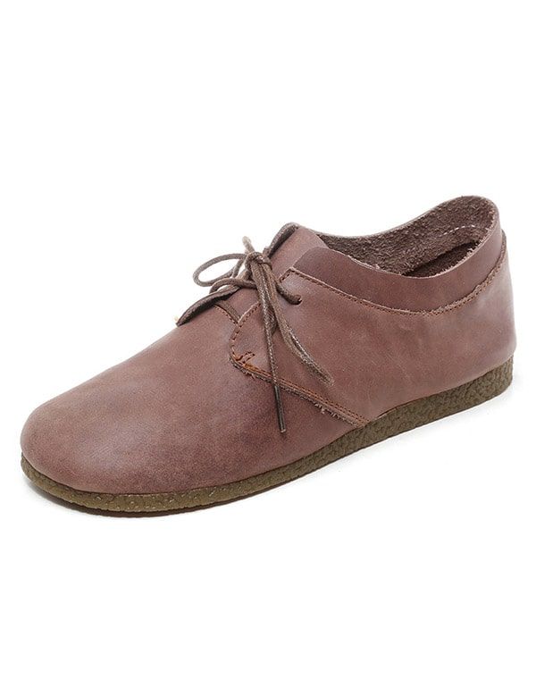 Flache Damenschuhe Zum Schnüren Aus Handgefertigtem Retro-leder