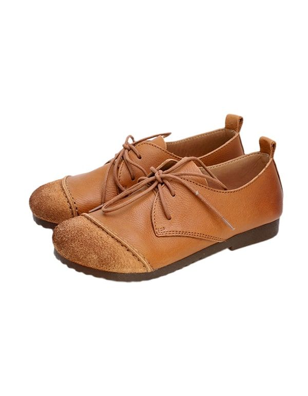 Flache Retro-schnürschuhe Für Damen Mit Nähten