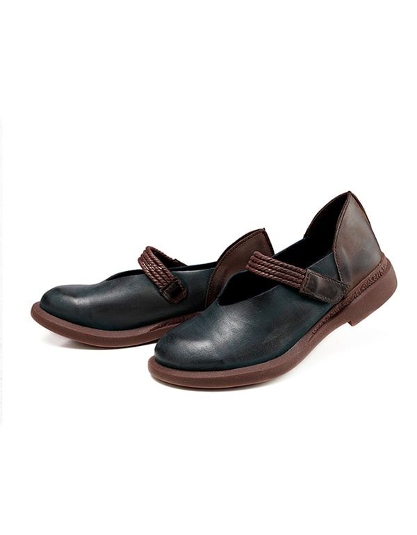 Flache Retro-schuhe Aus Handgefertigtem Leder Für Damen