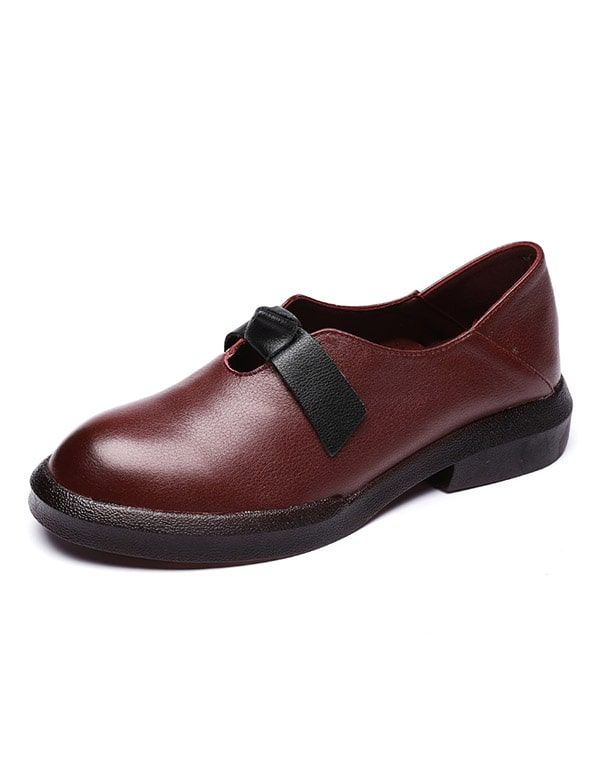 Flache Retro-schuhe Aus Weichem Leder Mit Schleife Im Herbst