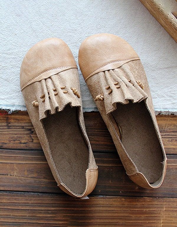 Flache Retro-schuhe Aus Wildleder Mit Rundem Kopf Für Damen