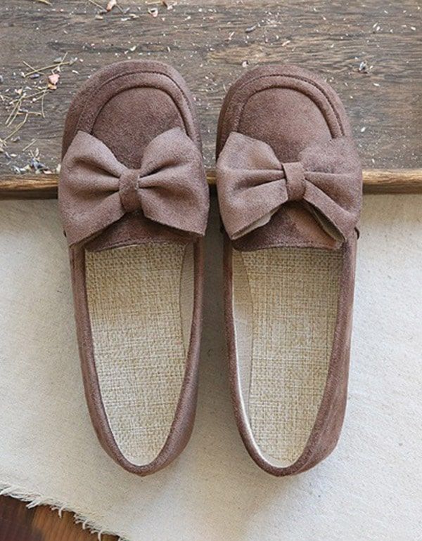 Flache Retro-schuhe Mit Rundem Kopf Und Bowknot