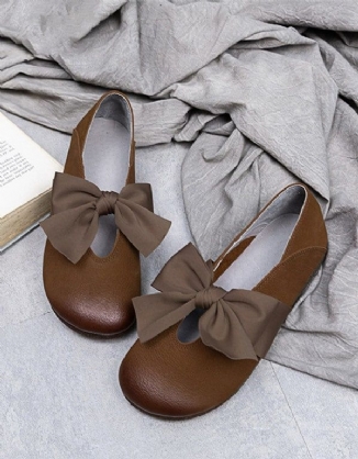 Flache Schuhe Aus Leder Mit Rundem Kopf Und Bowknot