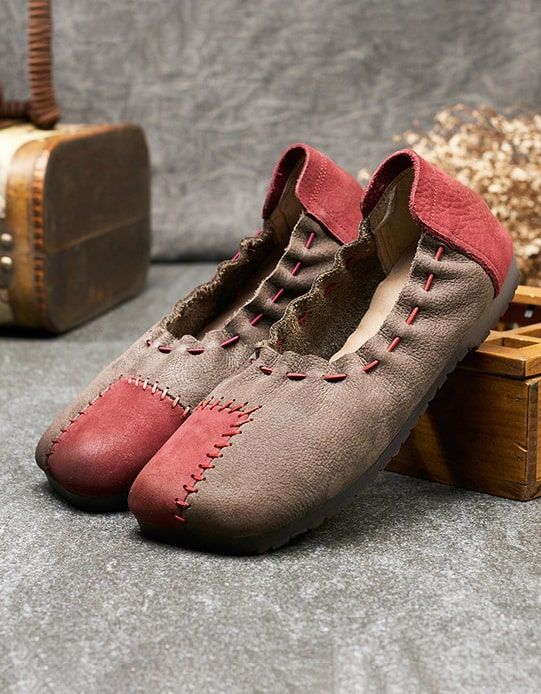 Flache Schuhe Im Retro-stil Aus Handgefertigtem Leder