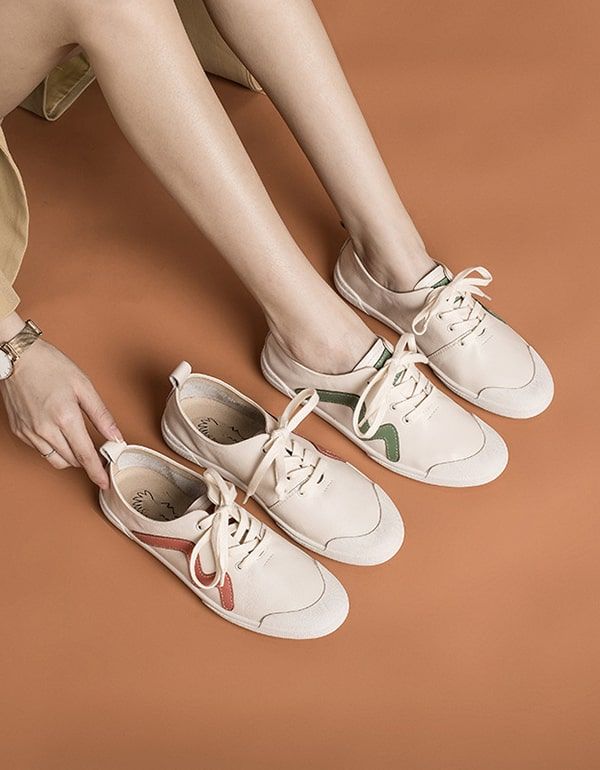 Frühling Herbst Damen Leder Sneaker Weiß