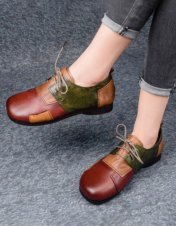 Frühling Herbst Große Handgefertigte Retro Flache Schuhe