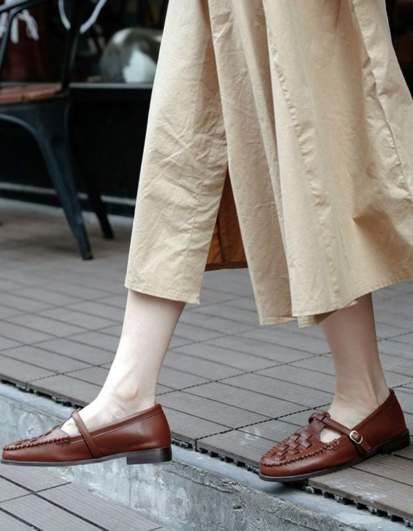 Gewebte Mary-jane-schuhe Für Damen Mit T-riemen