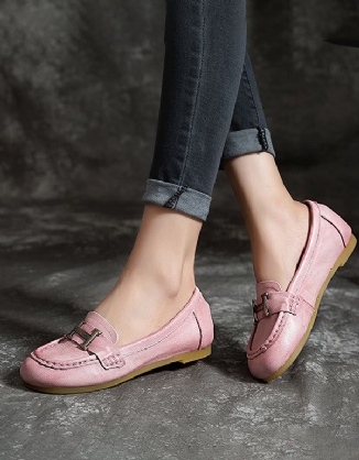 H-flats Aus Weichem Leder Mit Runder Zehenpartie Rosa