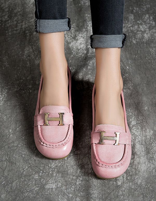 H-flats Aus Weichem Leder Mit Runder Zehenpartie Rosa