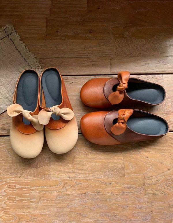 Handgefertigte Bowknot-slipper Aus Weichem Leder Für Damen