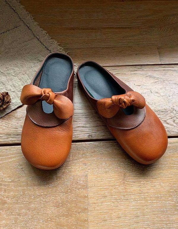 Handgefertigte Bowknot-slipper Aus Weichem Leder Für Damen