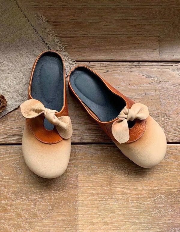 Handgefertigte Bowknot-slipper Aus Weichem Leder Für Damen