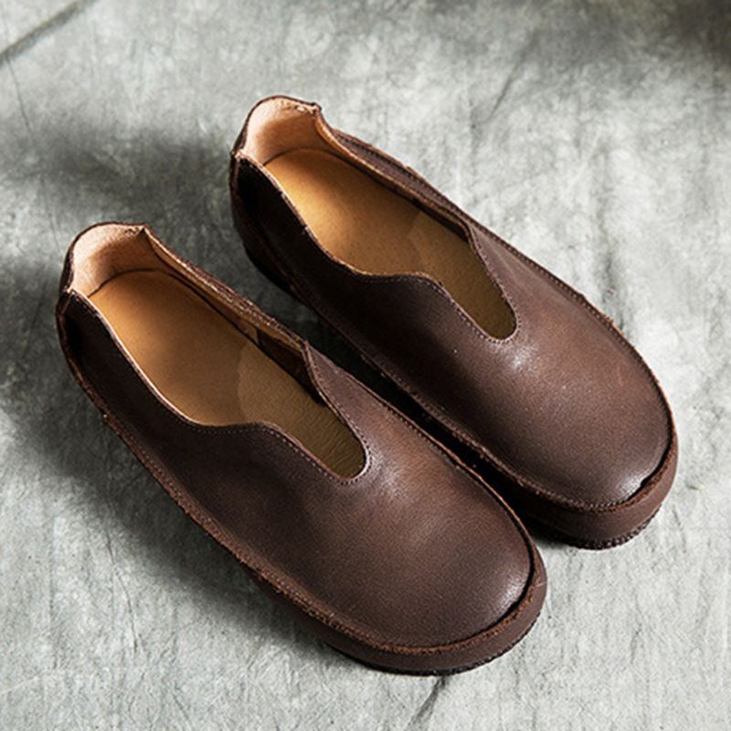 Handgefertigte Flache Retro-slipper Aus Weichem Leder