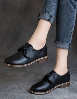 Handgefertigte Retro-flache Schuhe Aus Echtem Leder Mit Bowknot