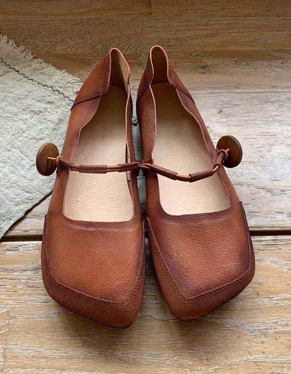 Handgefertigte Retro-flats Mit Quadratischem Kopf Für Damen