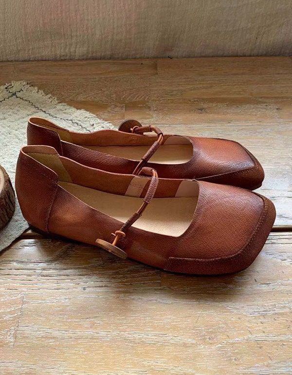 Handgefertigte Retro-flats Mit Quadratischem Kopf Für Damen