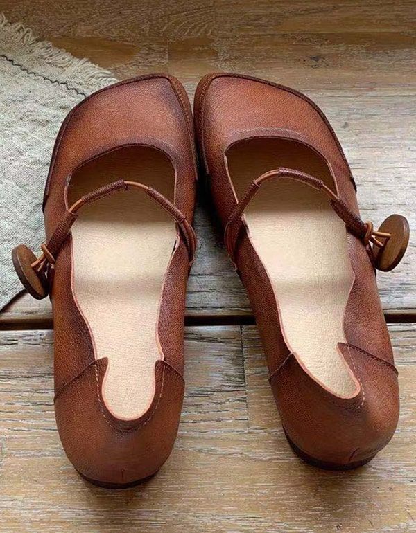 Handgefertigte Retro-flats Mit Quadratischem Kopf Für Damen