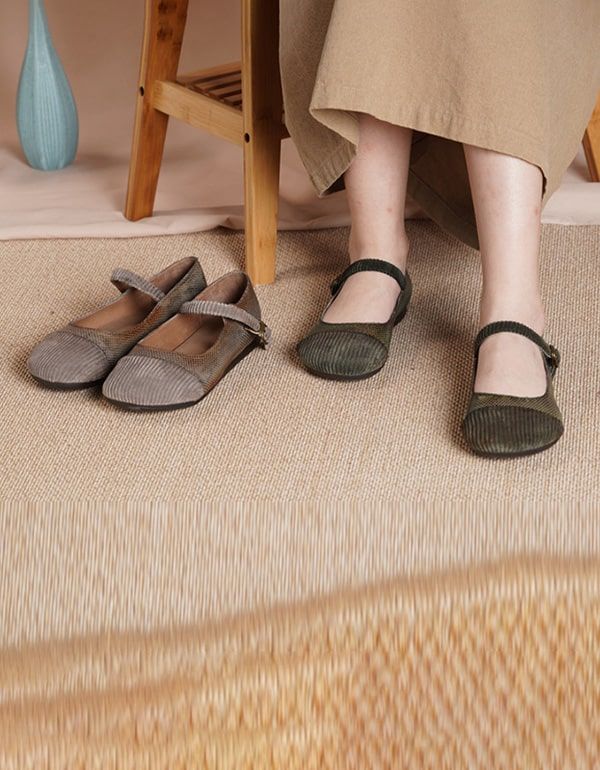 Handgefertigte Retro-flats Mit Weichen Sohlen Grün