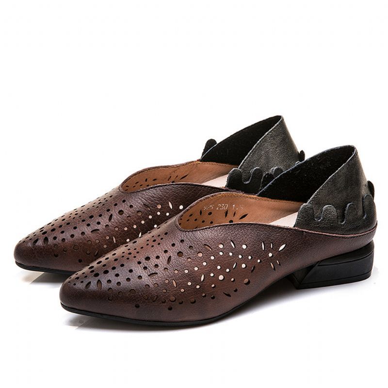 Handgefertigte Spitze Damen-flats Aus Retro-leder