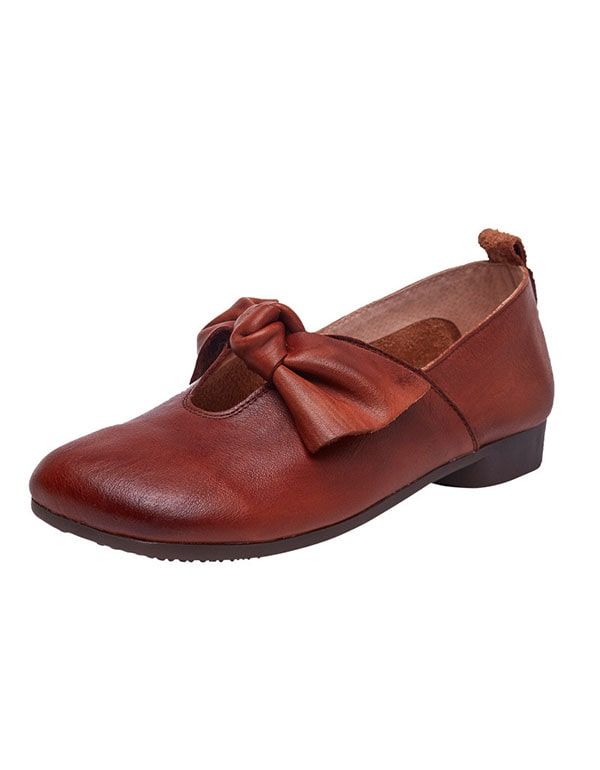 Handgemachte Flache Damenschuhe Mit Quadratischem Kopf Und Bowknot